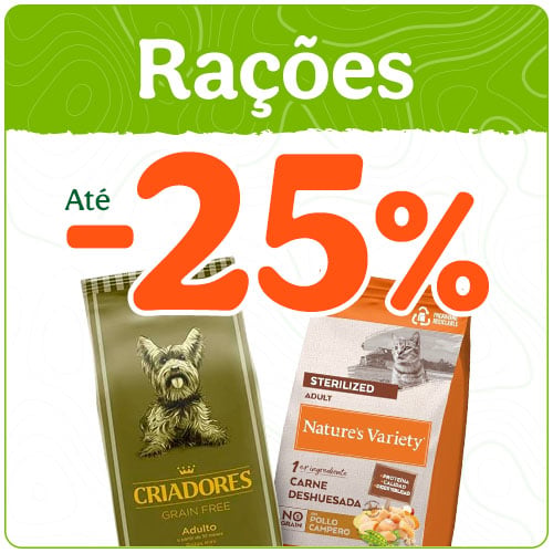 Até 25% de desconto na ração para o seu patudo.