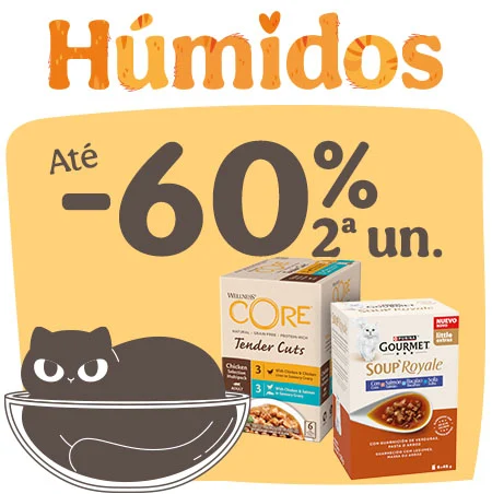 Miaumania: Até 60% de desconto na 2ª unidade de alimento húmido para gato.