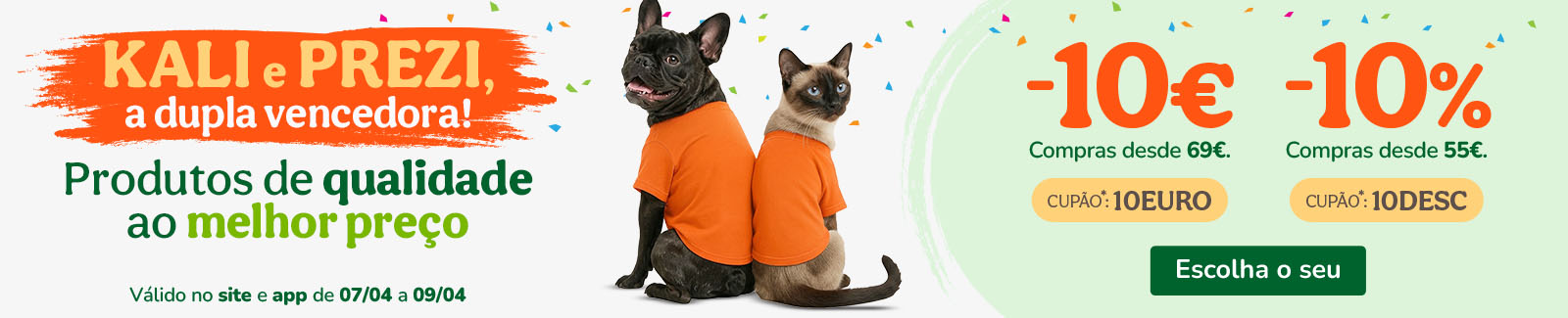 10&euro; de desconto em compras desde 69&euro; com o cup&atilde;o: 10EURO ou 10% de desconto em compras desde 55&euro; com o cup&atilde;o: 10DESC.