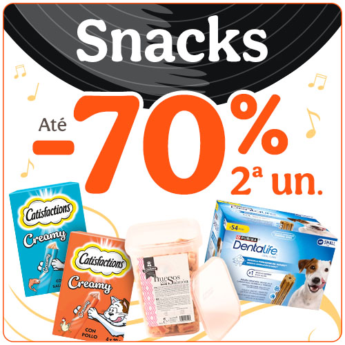 Até 70% de desconto na 2ª unidade de snacks para o seu patudo.