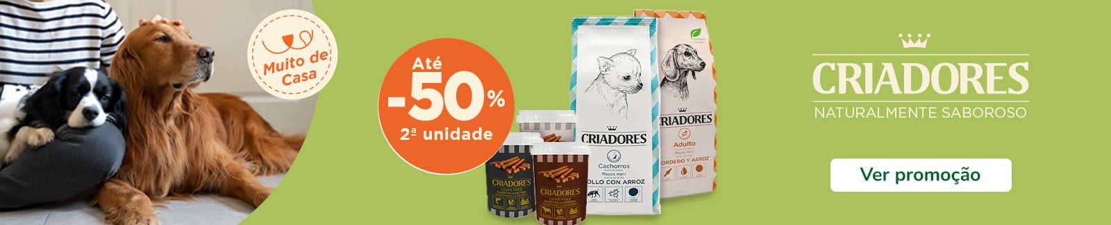 Criadores: Até 50% de desconto na 2.ª unidade em snacks e ração para cães.