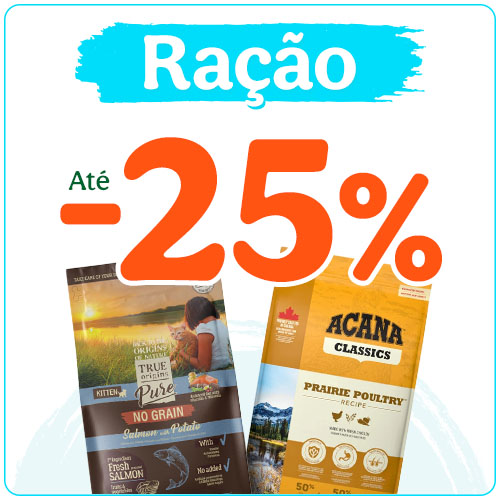 Até 25% de desconto na ração para o seu patudo.