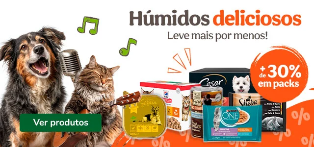 +30% de desconto em packs de alimento húmido para o seu patudo.