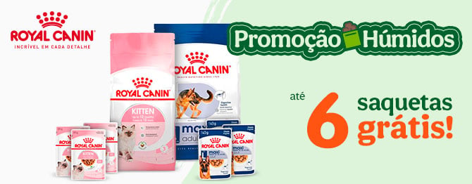 Promoção comida húmida: Até 6 saquetas de húmidos GRÁTIS na compra de rações Royal Canin