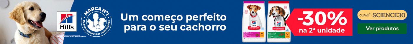 30% de desconto na 2ª unidade de ração da Hill's para cachorro. Promoção exclusiva numa seleção de produtos.
