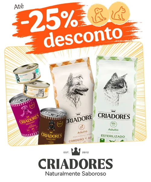 Criadores: Até 25% de desconto em ração e + de 30% de desconto em packs de alimento húmido para o seu patudo.
