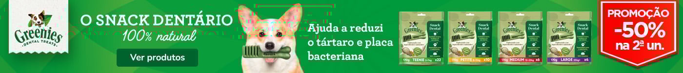 Greenies: 50% de desconto na 2.ª unidade de snacks para cães.