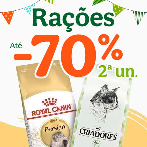 Até 70% de desconto na 2.ª unidade em rações para gato.