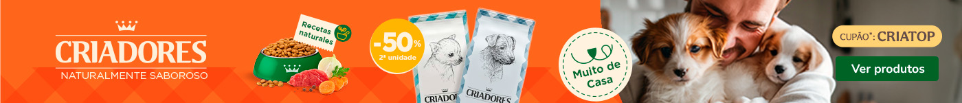 Promoção Criadores Puppy: 50% de desconto na 2.ª unidade de ração para cachorros.