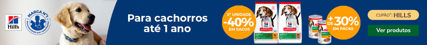 Hill's Science Plan: 40% de desconto na 2ª unidade de ração e mais de 30% de desconto em húmidos para cachorro.