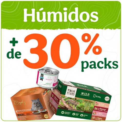 +30% de desconto em packs de comida húmida para gatos.
