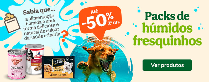 Até 50% de desconto na 2.ª unidade de packs húmidos para cães