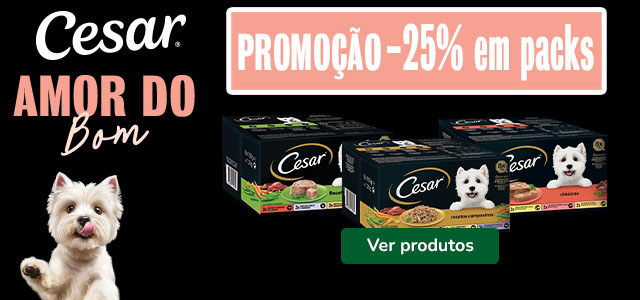 Cesar: 25% de desconto em packs de alimentação húmida para cães.