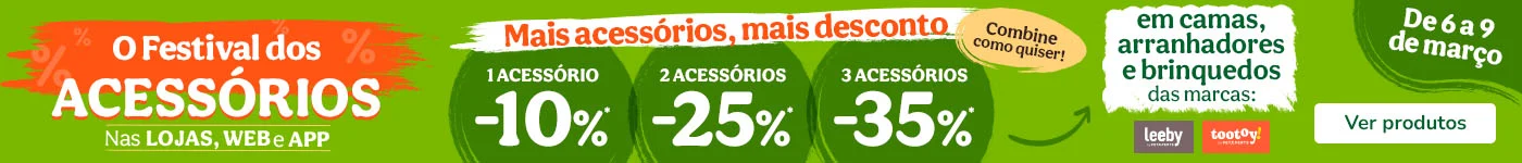 Até 35% de desconto em acessórios para o seu patudo.