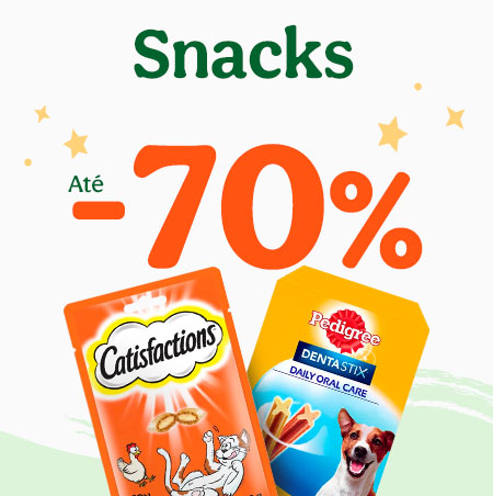 Até 70% de desconto em snacks para cão e gato na Tiendanimal. Promoção especial para mimar o seu pet com os melhores petiscos!
