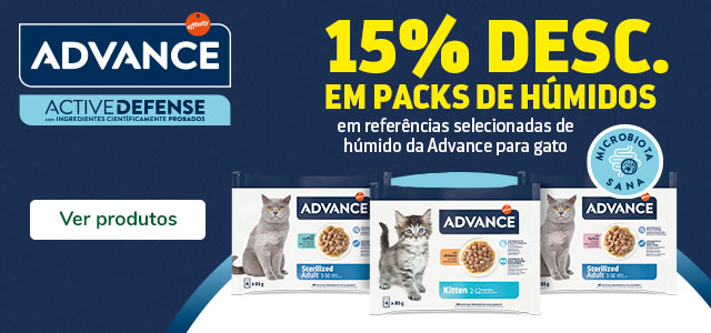 Até 15% de desconto numa seleção de packs de alimento húmido da Advance para gato.