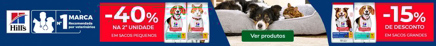 Promoção Hill’s Science Plan para cães: 15% de desconto em ração seca em formatos grandes e 40% de desconto na 2.ª unidade de formatos pequenos.