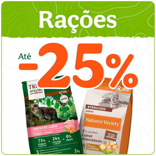 Até 25% de desconto na ração para o seu gato.