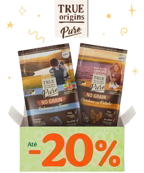 True Origins Pure: Até 20% de desconto em ração para cão.