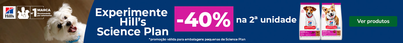 Hill’s Science Plan: 2.ª unidade com 40% de desconto numa seleção de rações para cães.