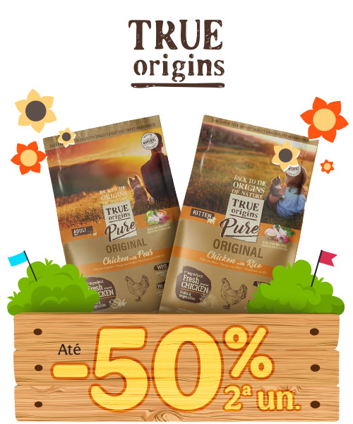 True Origins: 50% de desconto na 2ª unidade de ração para gato.