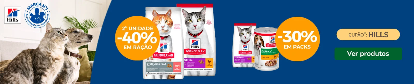 Hill's Science Plan: 40% de desconto na 2&ordf; unidade de ra&ccedil;&atilde;o e mais de 30% de desconto em h&uacute;midos para gato.