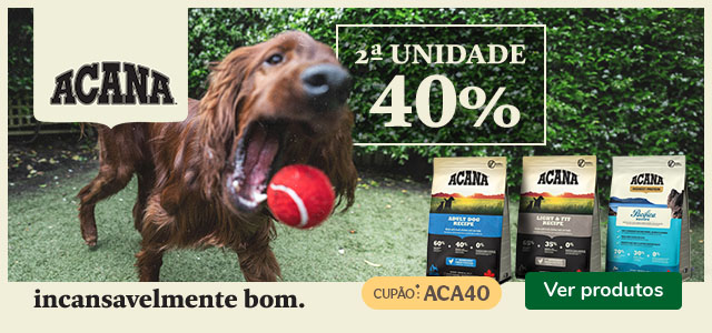 Até 40% de desconto na 2ª unidade numa seleção de ração da Acana para cão.