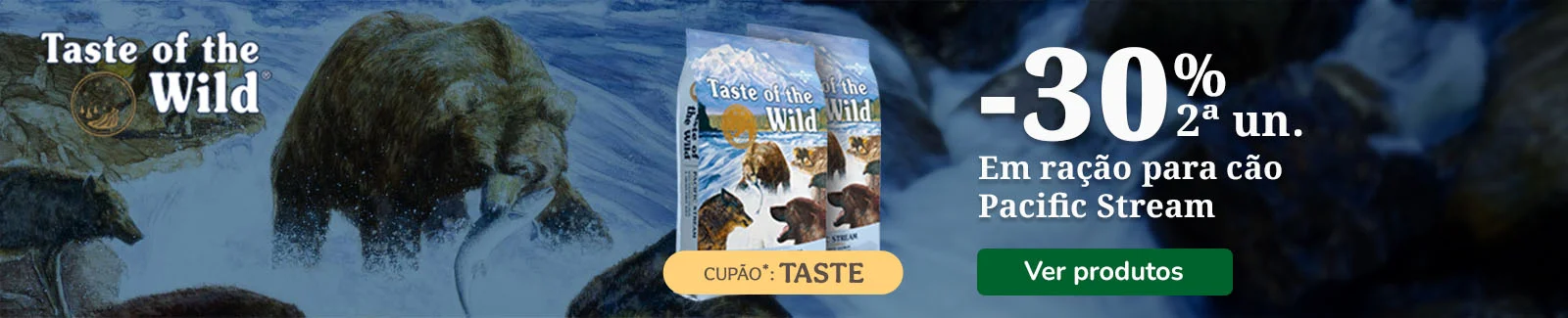 Taste of the Wild: 30% de desconto na 2ª unidade numa seleção de ração para cão.