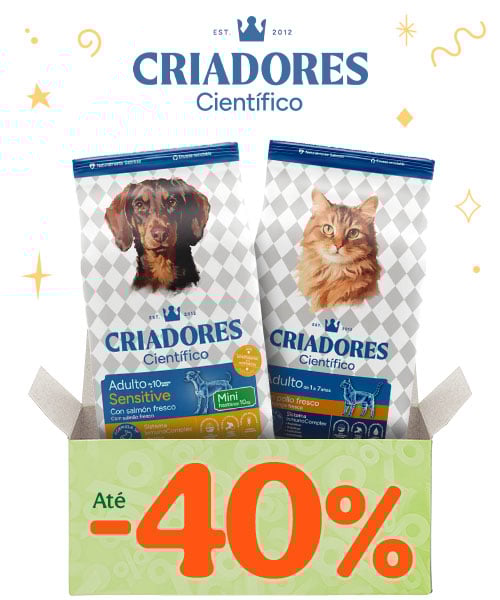 Criadores: Criadores: Até 40% de desconto em ração e mais de 30% de desconto em packs de húmidos para gato.