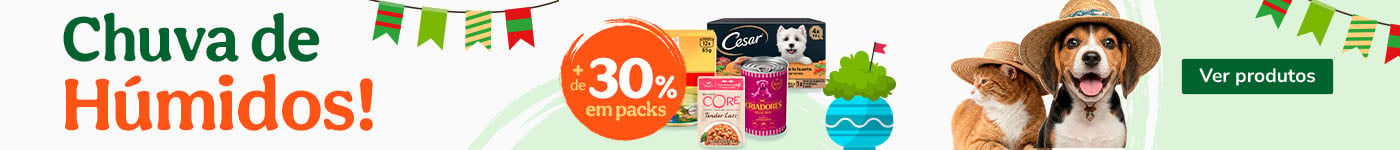 +30% de desconto em packs de alimento húmido para o seu animal de estimação.