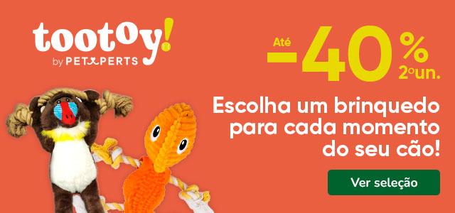 Tootoy: 40% de desconto na 2.ª unidade de brinquedos para cães.