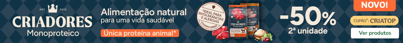 Novidade! Criadores: 50% de desconto na 2ª unidade de ração monoproteica para o seu patudo.