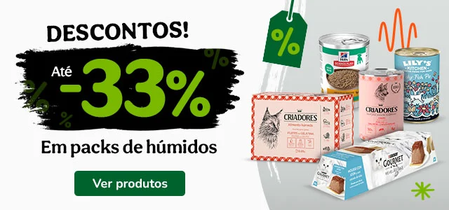 33% de desconto em packs de alimento húmido.