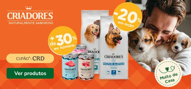 Criadores: Até 20% de desconto em ração para cão e +30% de desconto em packs de 12 húmidos.