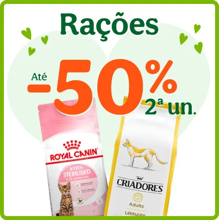 Até 50% de desconto na 2ª unidade de ração para gato.