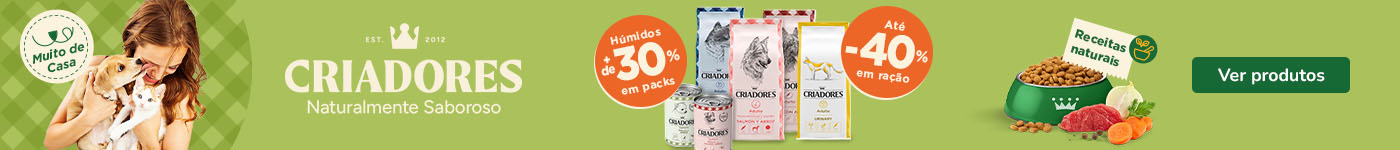 Criadores: Até 40% de desconto em ração e +30% de desconto em packs de alimento húmido para o seu patudo.
