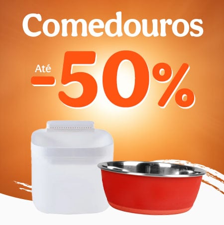 Até 50% de desconto em comedouros e bebedouros para gato.