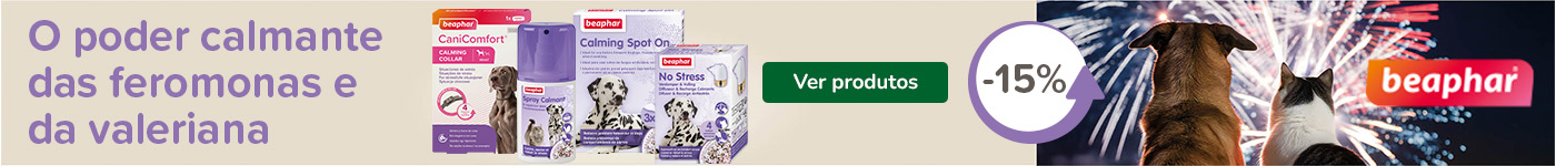 15% de desconto em produtos relaxantes Beaphar para cão e gato. Apoio natural para animais mais tranquilos.