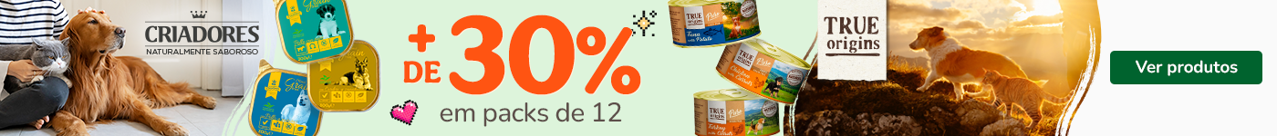 Criadores e True Origins Pure: Mais de 30% de desconto em pack de 12 unidades de comida húmida para cães.