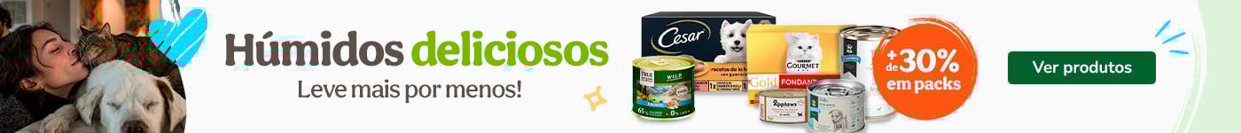 +30% de desconto em packs de alimento húmido para o seu patudo.