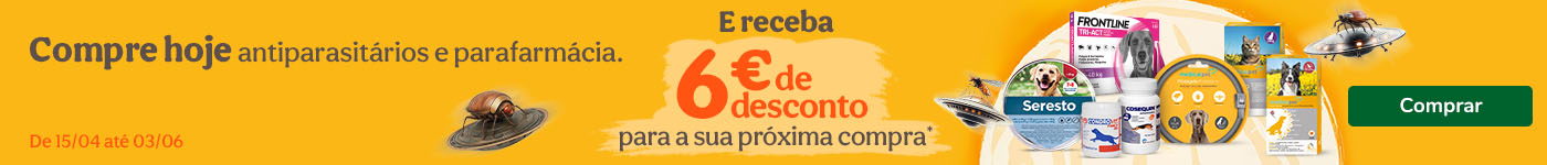 Antiparasitários e Parafarmácia: entrega grátis em compras desde 35€ + 6€ de desconto para a próxima compra!