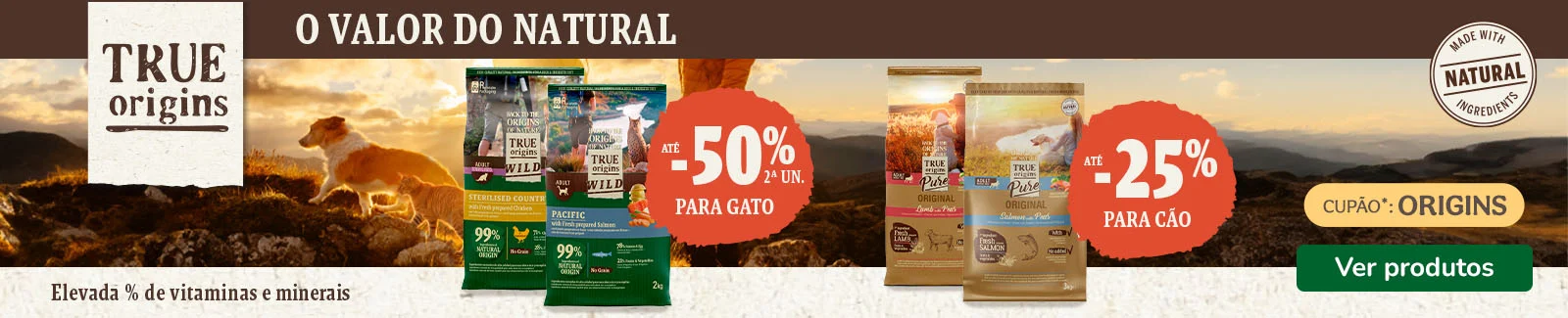 True Origins: At&eacute; -50% na 2&ordf; unidade para gatos e at&eacute; -25% para c&atilde;es com cup&atilde;o ORIGINS