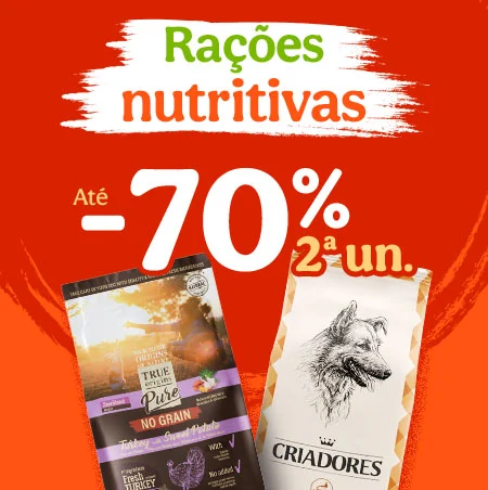 Até 70% de desconto na 2ª unidade numa seleção de ração para cão e gato. Aproveite já para poupar.