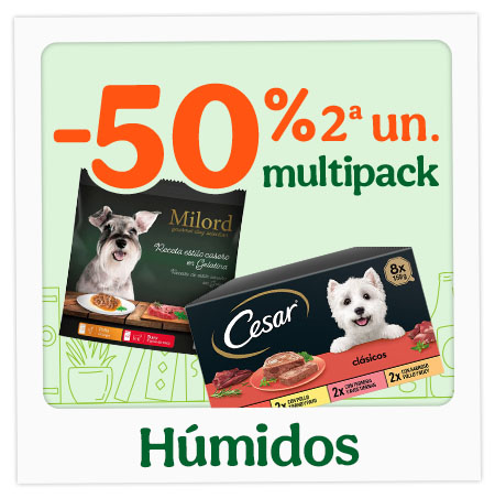 50% de desconto na 2ª unidade de multipacks de alimento húmido para o seu cão.