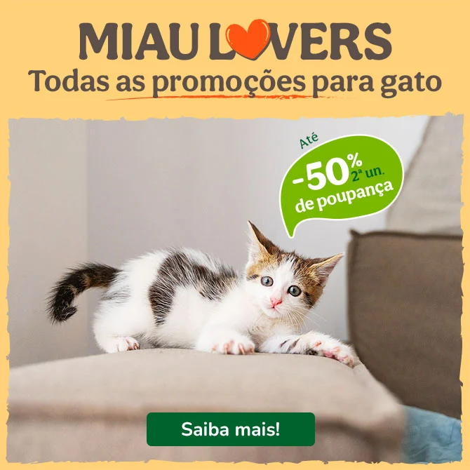 Promoção Miau Lovers: até 50% de desconto na 2ª unidade numa ampla seleção de produtos para gatos.