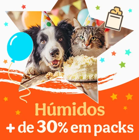 Mais de 30% de desconto em packs de comida húmida para cães e gatos.