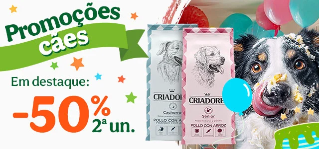 50% de desconto na 2.ª unidade de ração Criadores para cão.