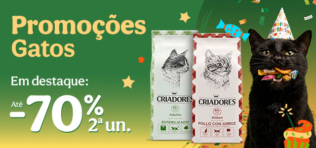 Criadores: Até 70% de desconto na 2.ª unidade de ração para gato.