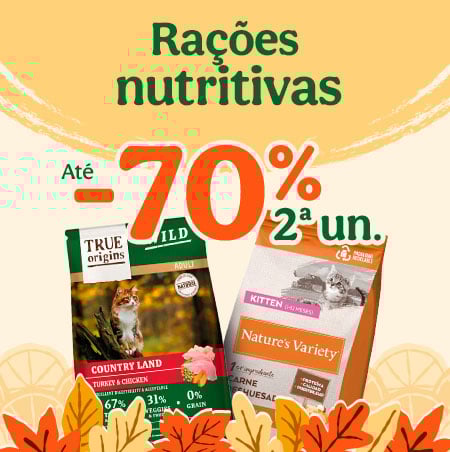 Até 70% de desconto na 2ª unidade de ração para o seu gato.