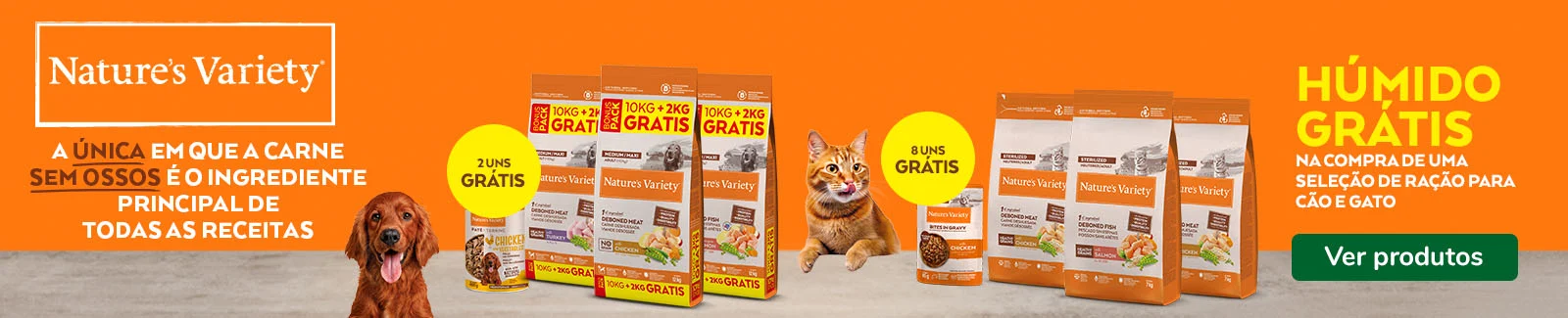 Nature's Variety: Alimento h&uacute;mido gr&aacute;tis na compra de uma sele&ccedil;&atilde;o de ra&ccedil;&atilde;o para c&atilde;o e gato.